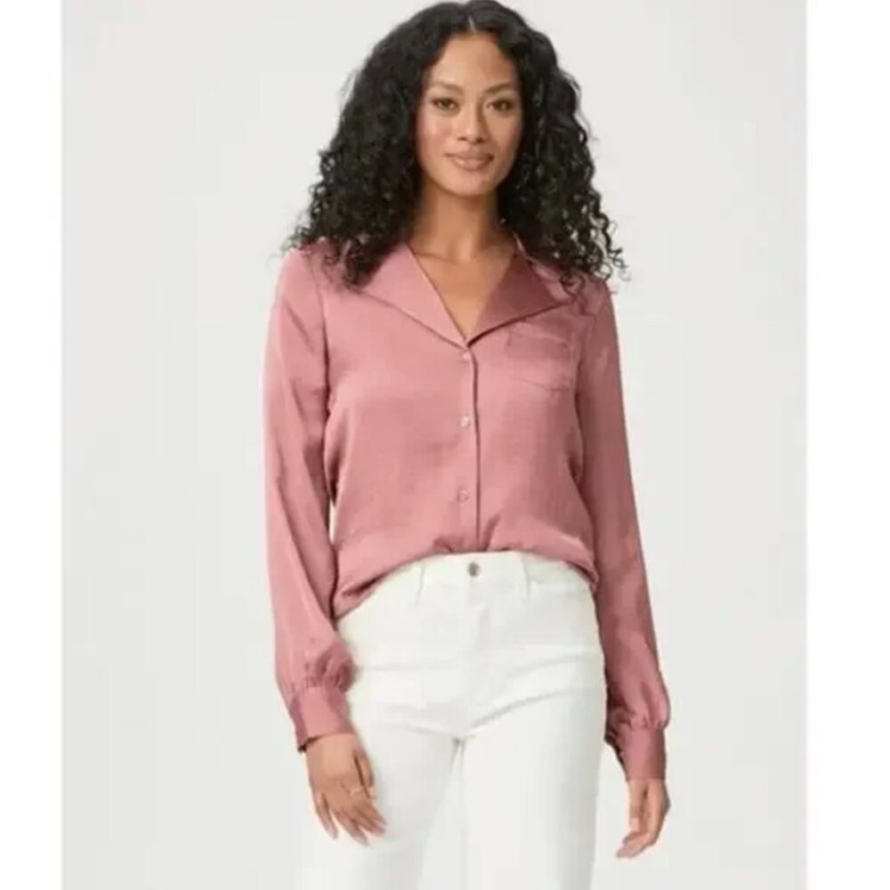 Women’s Paige Capriana Satin Button-Up Shirt in Desert Dusk Size S Small